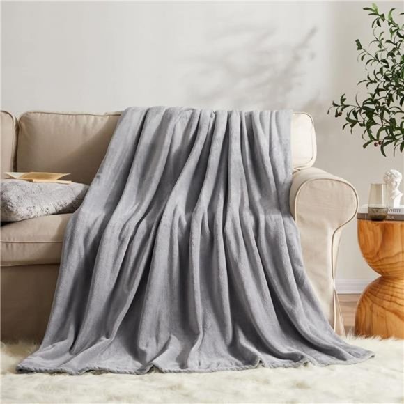 Fleece Blanket - Throw Size Grey Super Soft & Cozy Luxury Bed Blanket Microfiber - Picture 2 of 6